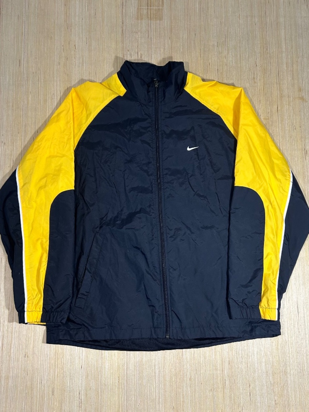 Vintage Y2K  Nike Windbreaker Jacket Mens L Black Yellow Full Zip Logo Swoosh